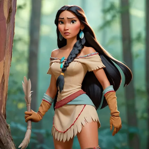 Prompt: Pocahontas standing and wearing long gloves 