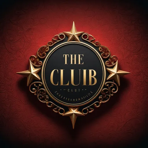 Prompt: The ((Club)) writen on glorious golden on the red and black background like logo and 5 stars carved in the background 