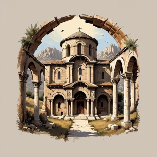 Prompt: Turkey ancient churches with olive and cave Christ 