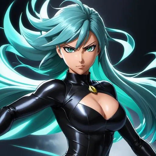 Prompt: an (anime) very pretty girl named Sonata, who channels the speed and agility of Speed o' Sonic from 'One Punch Man.' Sonata is a nimble and agile fighter with lightning-fast reflexes and a competitive edge. With her piercing emerald eyes that gleam with determination, Sonata exudes an air of confidence and readiness for action. Her hair is a sleek and glossy shade of midnight black, styled in a dynamic and aerodynamic manner that reflects her swift movements.

Sonata's attire is sleek and streamlined, designed for maximum mobility and agility in combat. She wears a form-fitting bodysuit 