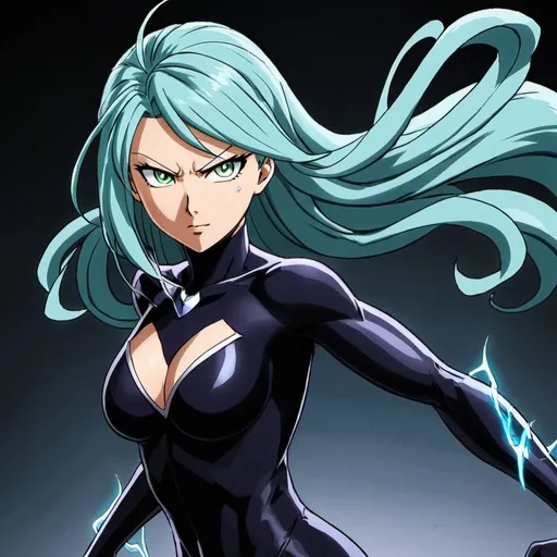 Prompt: an anime very pretty girl named Sonata, who channels the speed and agility of Speed o' Sonic from 'One Punch Man.' Sonata is a nimble and agile fighter with lightning-fast reflexes and a competitive edge. With her piercing emerald eyes that gleam with determination, Sonata exudes an air of confidence and readiness for action. Her hair is a sleek and glossy shade of midnight black, styled in a dynamic and aerodynamic manner that reflects her swift movements.

Sonata's attire is sleek and streamlined, designed for maximum mobility and agility in combat. She wears a form-fitting bodysuit 