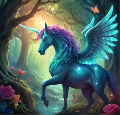 Prompt: Fantasy illustration of a mythical creature encountering love, vibrant and magical, ethereal and dreamlike, high quality, fantasy, mythical creature, love, vibrant colors, magical atmosphere, dreamlike, enchanted forest, detailed features, professional, atmospheric lighting