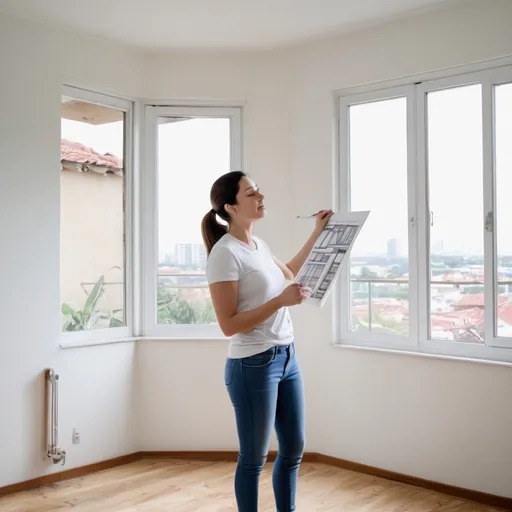 Prompt: a women real estate agent inspecting a flat for maintainence purpose
