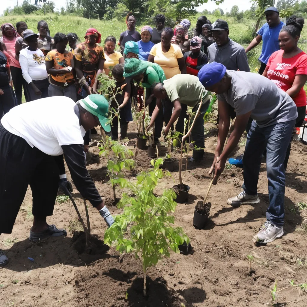 Prompt: A community planting trees