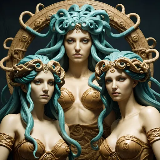 Prompt: The Gorgons: Medusa, Stheno, Euryale
