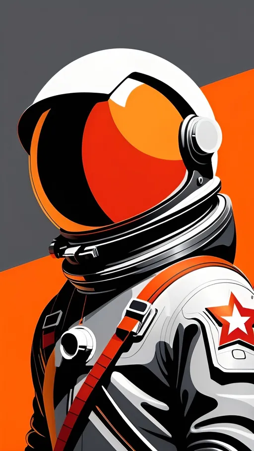 Prompt: USSR Cosmonaut, fine ink with minimal orange, grey, one spot red colour, in background only, minimalist fine ink line art, floating in space, flowing sharp but fine sweeping curves that interlock to create the form, The background is a simple minimal grid of thin, contrasting lines."  complementary colors, fantasy concept art, 8k resolution trending on Artstation Unreal Engine 5