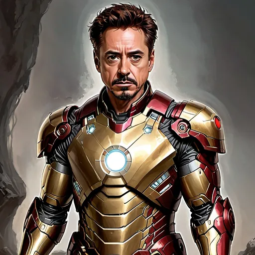 Prompt: Robert Downey Jr as tony stark iron man artificer in dnd fantasy