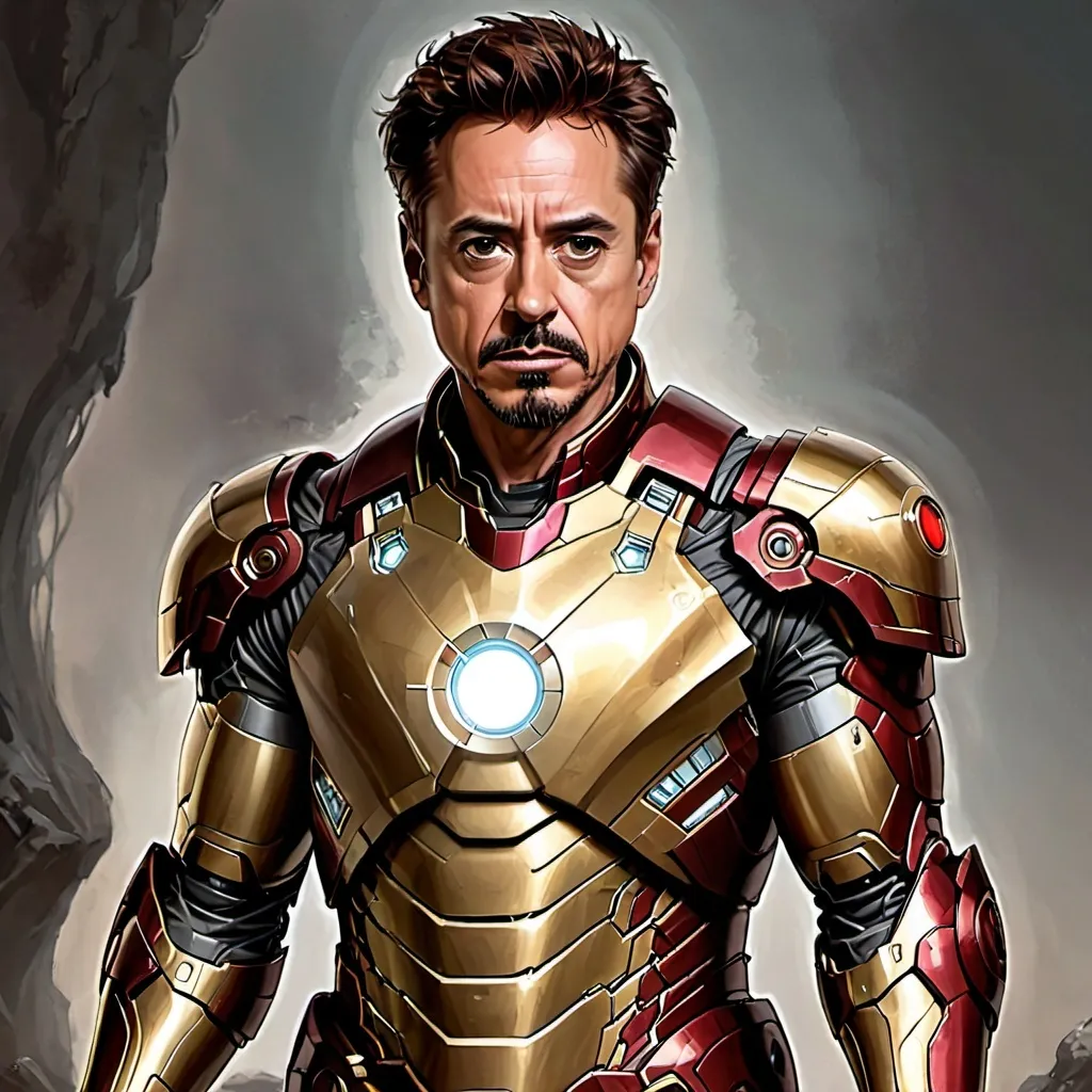 Prompt: Robert Downey Jr as tony stark iron man artificer in dnd fantasy