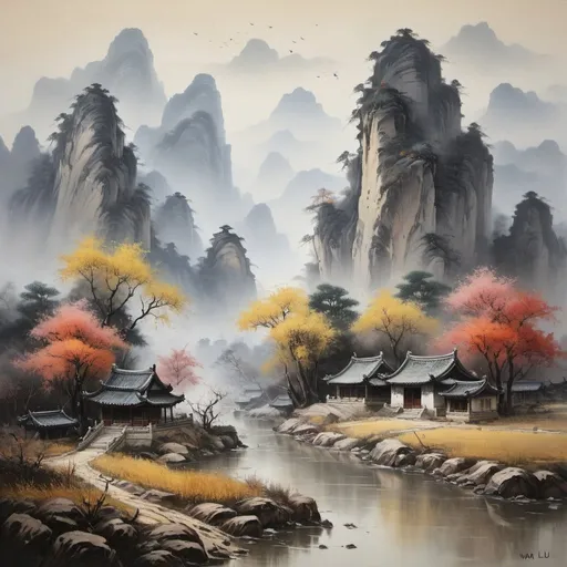Prompt: Wang Lu landscape painting