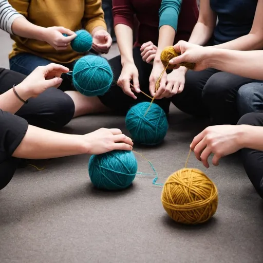 Prompt: People playing with balls of wool