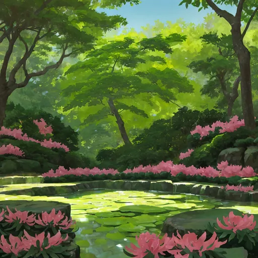 Prompt: Paisaje de azaleas en verde limón 