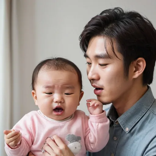 Prompt: Korean young man that sings for his baby girl 