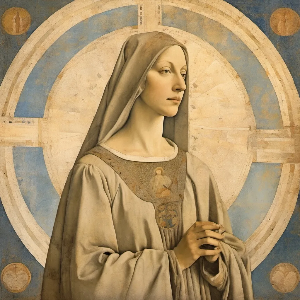 Prompt: Piero della Francesca style woman . Renaissance, fresco, mathematical, religious