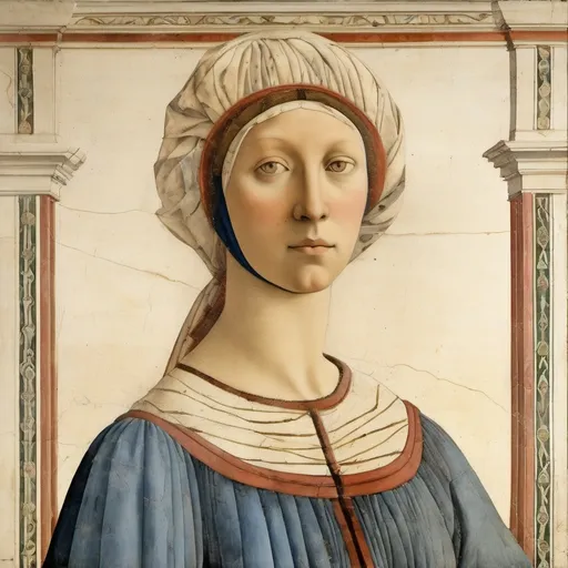 Prompt: Piero della Francesca style woman . Renaissance, fresco, mathematical, religious