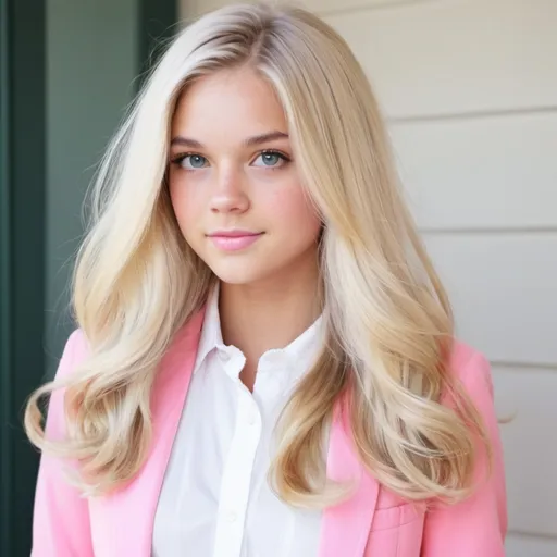 Prompt: Preppy pink pretty blonde long hair