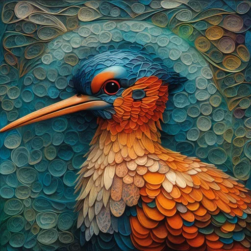 Prompt: <mymodel>hoopoe by Kinetic Wet felting art by artist "Glassblowing": ; zentangle - vivid colors, 3D depth of field, ethereal chrome, Geometrically surreal, by Eni Oken , smooth polished hyper detailed related fluid lines, sound waves