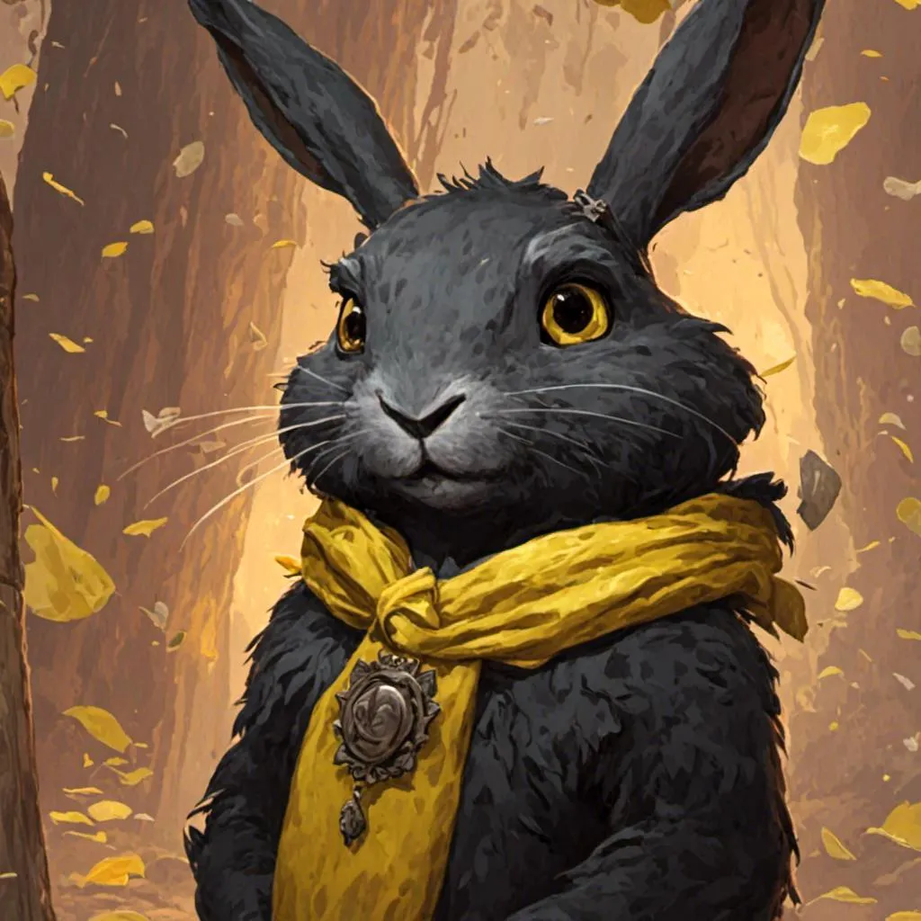 Prompt: <mymodel>Rabbit person with pure black fur and yellow eyes