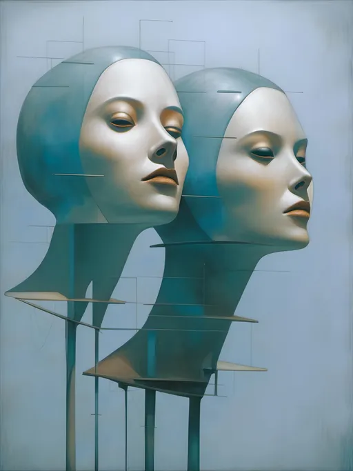Prompt: <mymodel>two mannequins are shown in a surreal display of a woman's head and a man's head, amy sol, pop surrealism, dystopian art, a surrealist sculpture