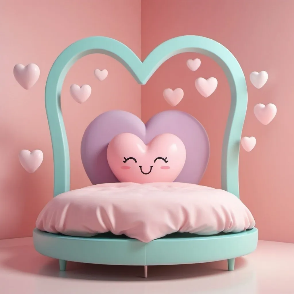 Prompt: Blender running in a heart shaped bed, 3D rendering, cute and whimsical, pastel colors, soft lighting, heart-shaped bed, dynamic pose, high resolution, soft pastels, cute, whimsical, 3D rendering, heart-shaped, dynamic motion, bed, soft lighting