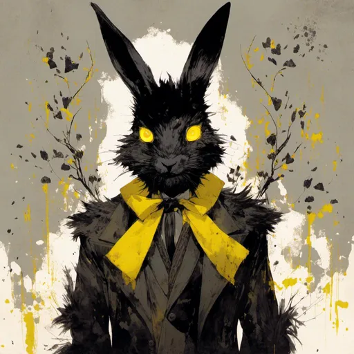 Prompt: <mymodel>Rabbit person with pure black fur and yellow eyes