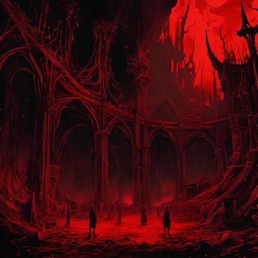 Prompt: <mymodel>space, dark and eerie atmosphere, detailed and intricate demonic figures, hellish landscape, 4k resolution, Dan Seagrave style, ominous red and black tones, haunting and otherworldly lighting, infernal architecture, highly detailed, dark fantasy, infernal circles, demonic creatures, intricate details, professional, atmospheric lighting
