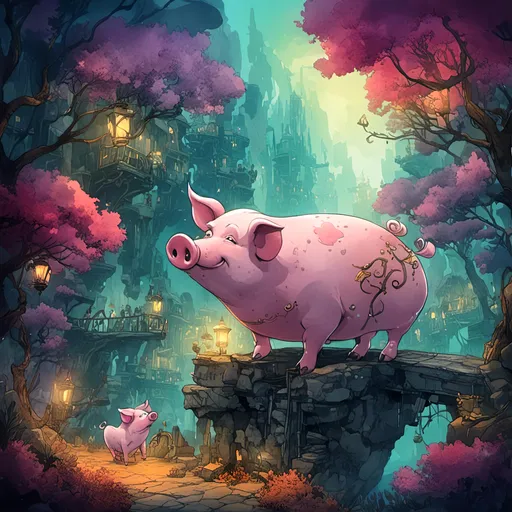 Prompt: <mymodel>Magical pig in a whimsical fantasy world, vibrant and enchanting, oil painting, intricate details, surreal fantasy, fairy tale, mystical aura, vibrant colors, dreamlike lighting, high quality, oil painting, vibrant colors, detailed fur, enchanting, whimsical, dreamy, atmospheric lighting