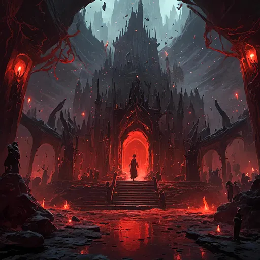 Prompt: <mymodel>space, dark and eerie atmosphere, detailed and intricate demonic figures, hellish landscape, 4k resolution, Dan Seagrave style, ominous red and black tones, haunting and otherworldly lighting, infernal architecture, highly detailed, dark fantasy, infernal circles, demonic creatures, intricate details, professional, atmospheric lighting