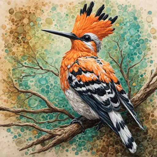 Prompt: <mymodel>hoopoe by Kinetic Wet felting art by artist "Glassblowing": ; zentangle - ghostly colors, 3D depth of field, ethereal chrome, Geometrically surreal, by Eni Oken , smooth polished hyper detailed related fluid lines, sound waves