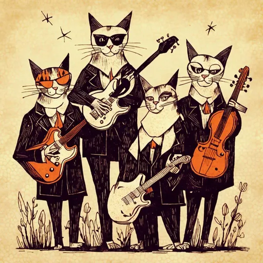 Prompt: <mymodel>cat rock band