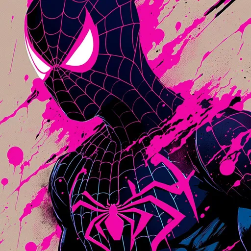 Prompt: <mymodel>Gritty Todd McFarlane style black and neon Spiderman. Full body. Gritty, futuristic army-trained villain. Bloody. Accurate. realistic. evil eyes. Slow exposure. Detailed. Dirty. Dark and gritty. Post-apocalyptic Neo Tokyo .Futuristic. Shadows. Armed. Fanatic. Intense. 