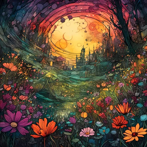 Prompt: <mymodel>Art by Monet. Field of flowers, beautiful magical view, colourful flowers, rays, auras, vivid colours, Craola , Dan Mumford, Andy Kehoe,  2d, flat, cute, adorable, vintage, art on a cracked paper, fairytale, patchwork, stained glass, storybook detailed illustration, cinematic, ultra highly detailed, tiny details, beautiful details, mystical, luminism, vibrant colors, complex background, Broken Glass effect, no background, stunning, something that even doesn't exist, mythical being, energy, molecular, textures, iridescent and luminescent scales, breathtaking beauty, pure perfection, divine presence, unforgettable, impressive, breathtaking beauty, Volumetric light, auras, rays, vivid colors reflects