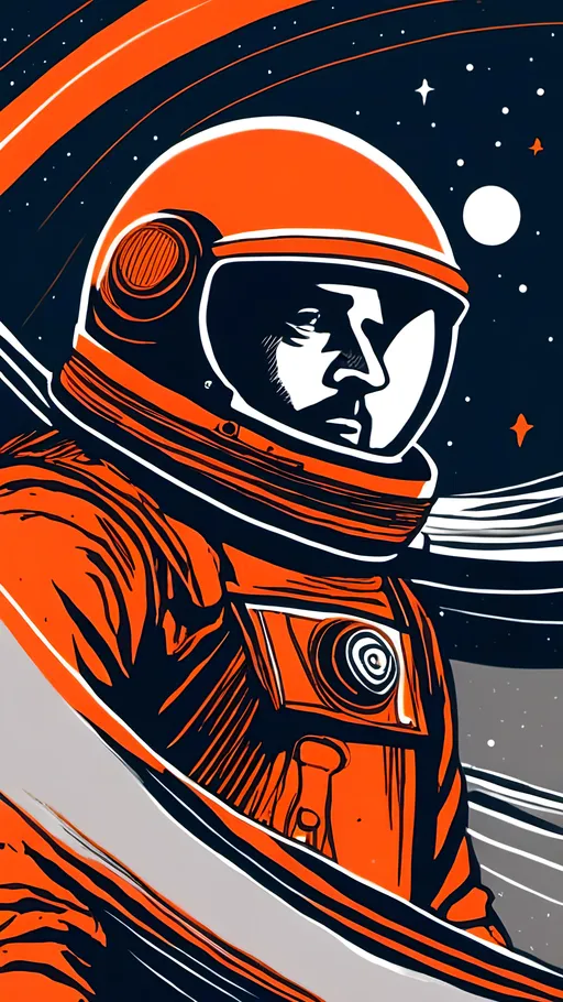 Prompt: <mymodel> USSR Cosmonaut, fine ink with minimal orange, grey, one spot red colour, in background only, minimalist fine ink line art, floating in space, flowing sharp but fine sweeping curves that interlock to create the form, The background is a simple minimal grid of thin, contrasting lines."  complementary colors, fantasy concept art, 8k resolution trending on Artstation Unreal Engine 5