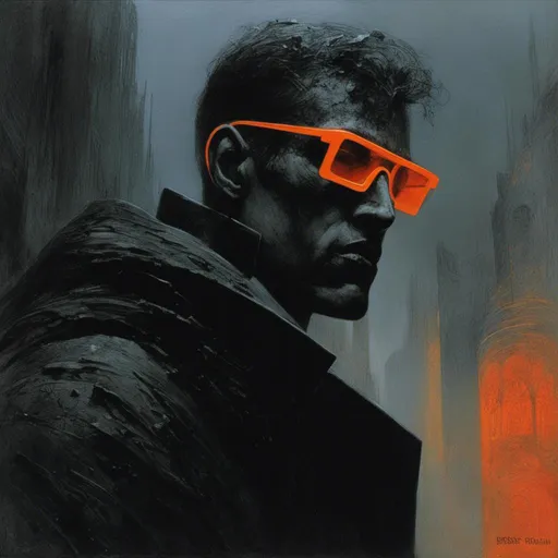 Prompt: <mymodel>Gritty Todd McFarlane style black and neon man wearing sunglasses. Gritty, futuristic villain. Bloody. Accurate. realistic. evil eyes. Slow exposure. Detailed. Dirty. Dark and gritty. Post-apocalyptic Neo Tokyo .Futuristic. Shadows. Armed. Fanatic. Intense. 