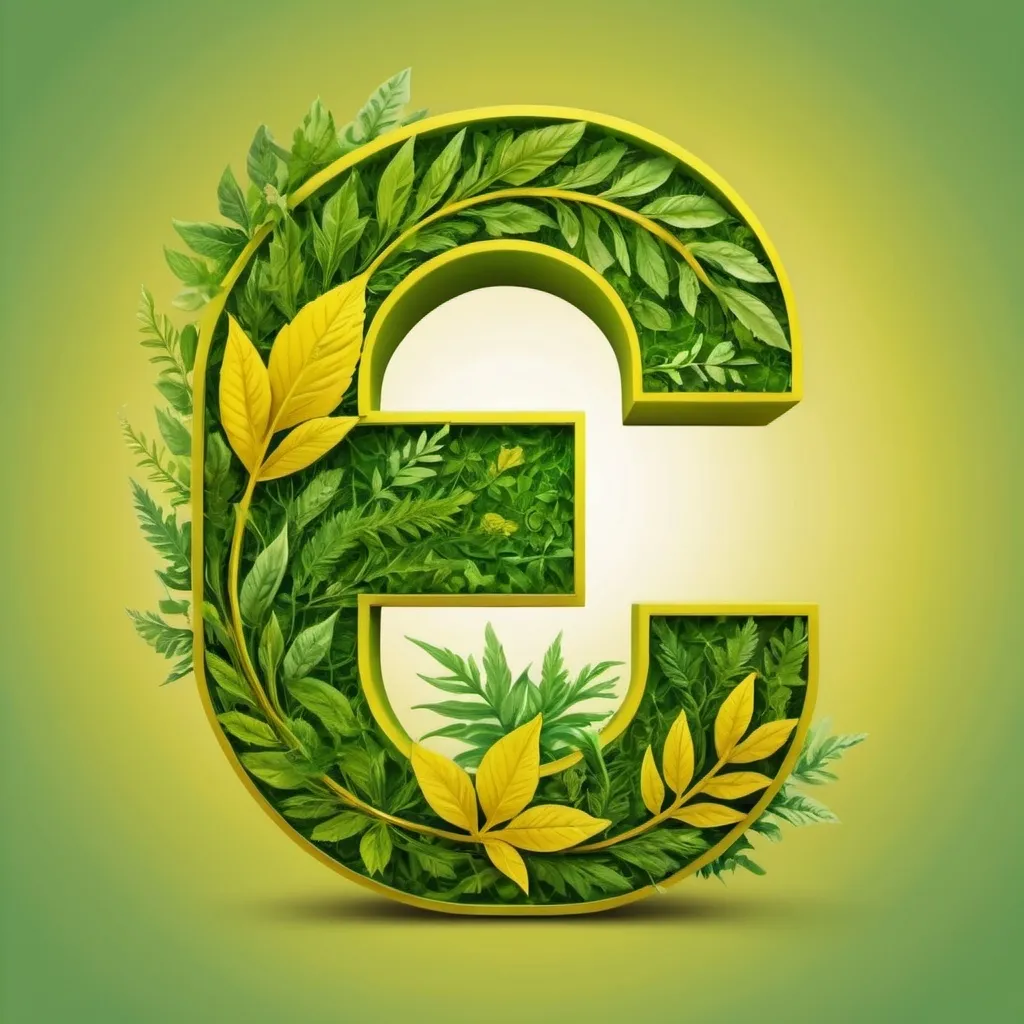 Prompt: internet explorer logo with the yellow arch to be made of herbal leaves depicting a herbal company logo the herbal leaves should be in the form to represent a e