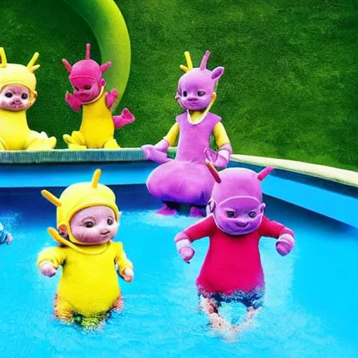 Prompt: teletubbies in pool