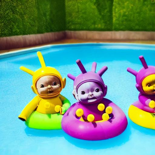 Prompt: teletubbies in pool