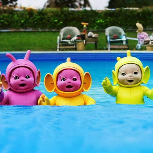 Prompt: teletubbies in pool