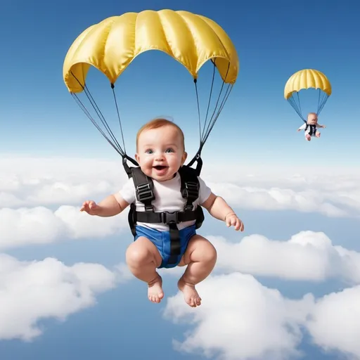 Prompt: create baby jumping from airplane with parachute