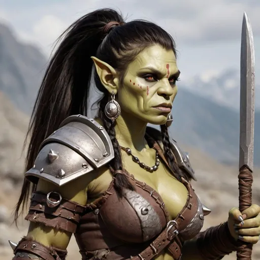 Prompt: A gorgeous warrior orc woman work