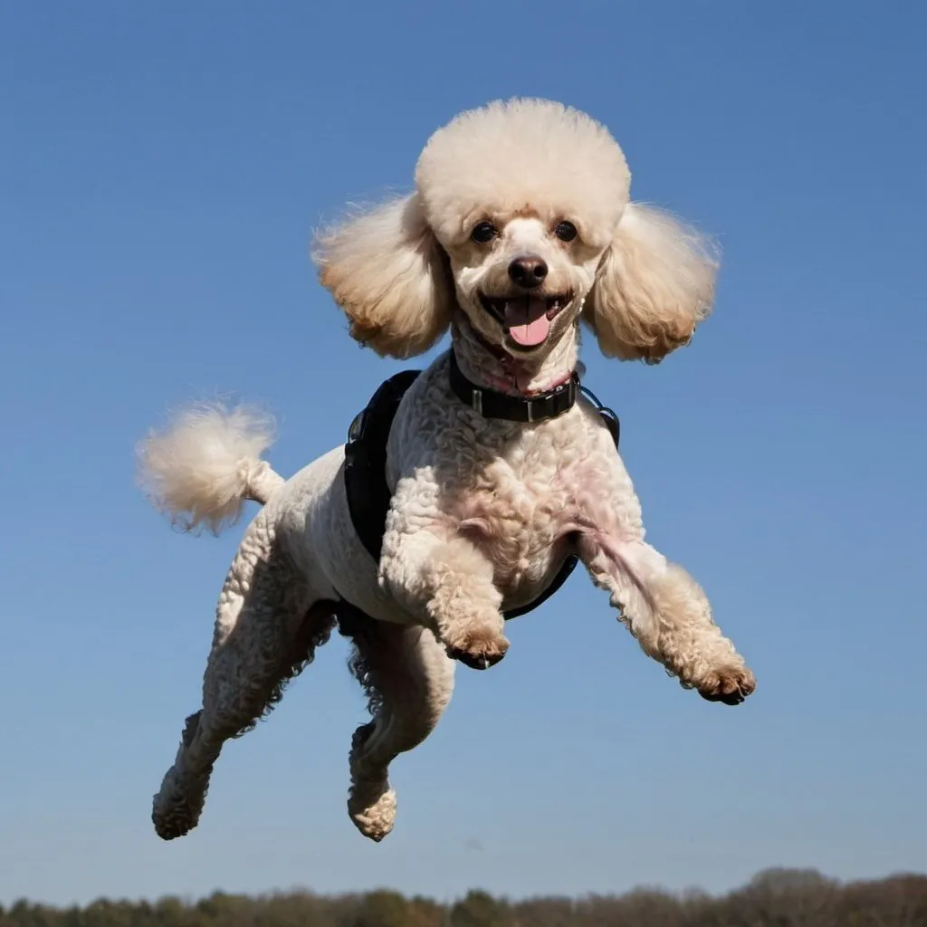 Prompt: Poodle-man flying