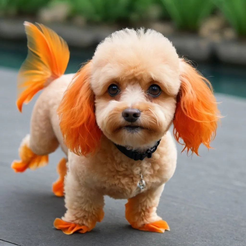 Prompt: a goldfish crossed with a poodle