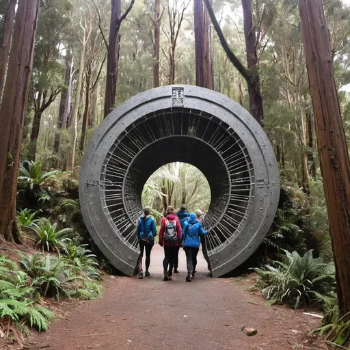 Prompt: Hikers finding a working Stargate in Mount Dandenong