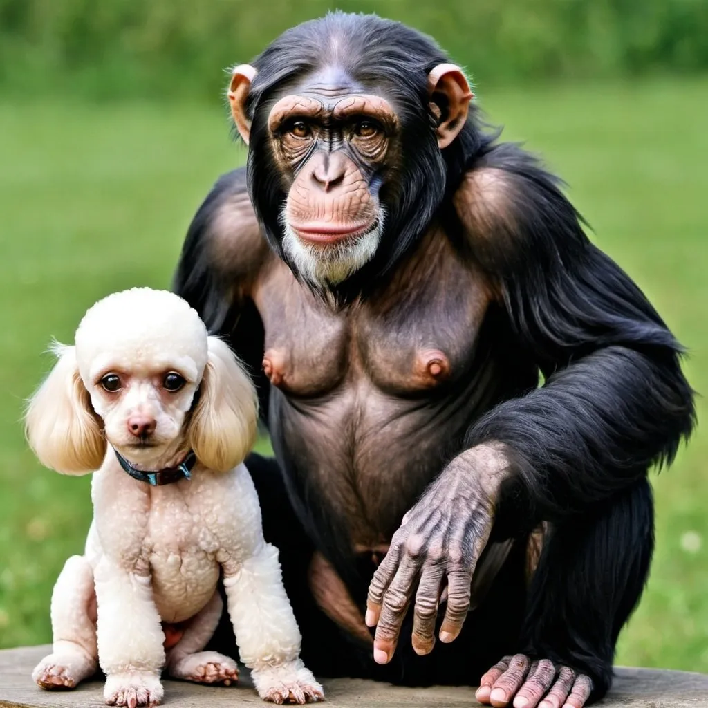 Prompt: chimpanzee with a poodle