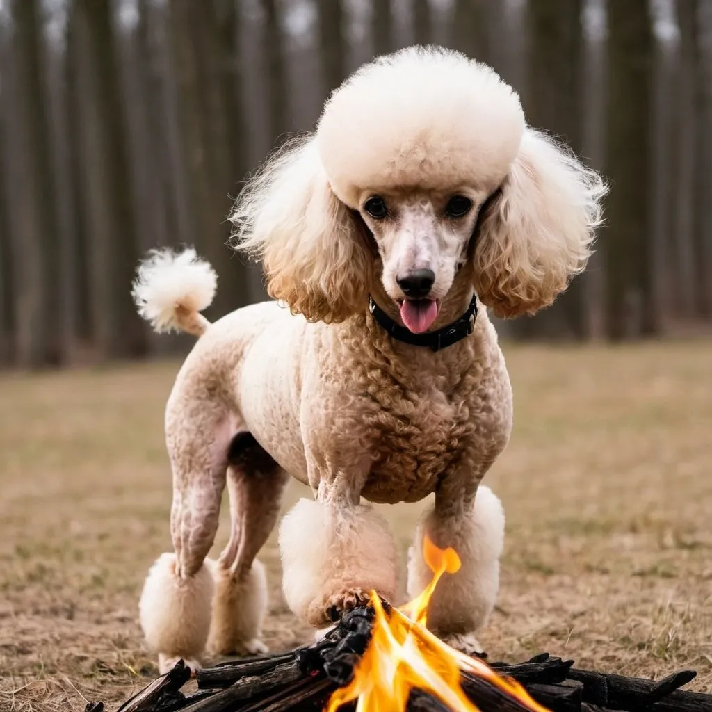 Prompt: poodle making fire
