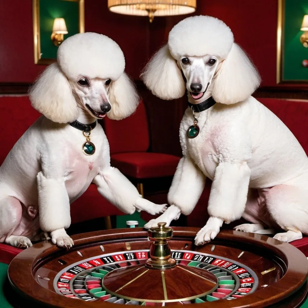 Prompt: Poodles playing roulette