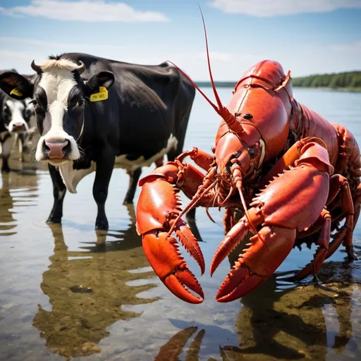 Prompt: lobsters farming cows