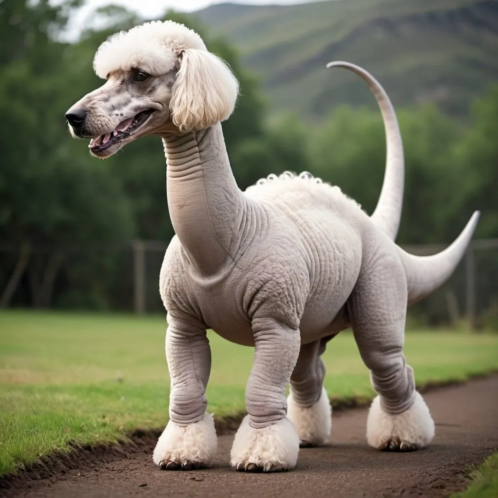 Prompt: brontosaurus rex crossed with a poodle