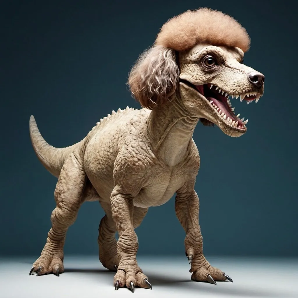 Prompt: tyranosaurus rex crossed with a poodle