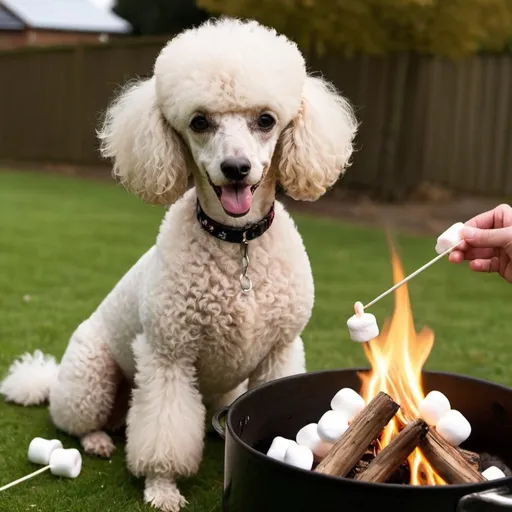 Prompt: poodle toasting marshmallows