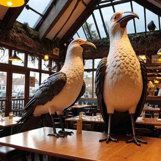 Prompt: Giant birds at the Cuckoo Restaurant